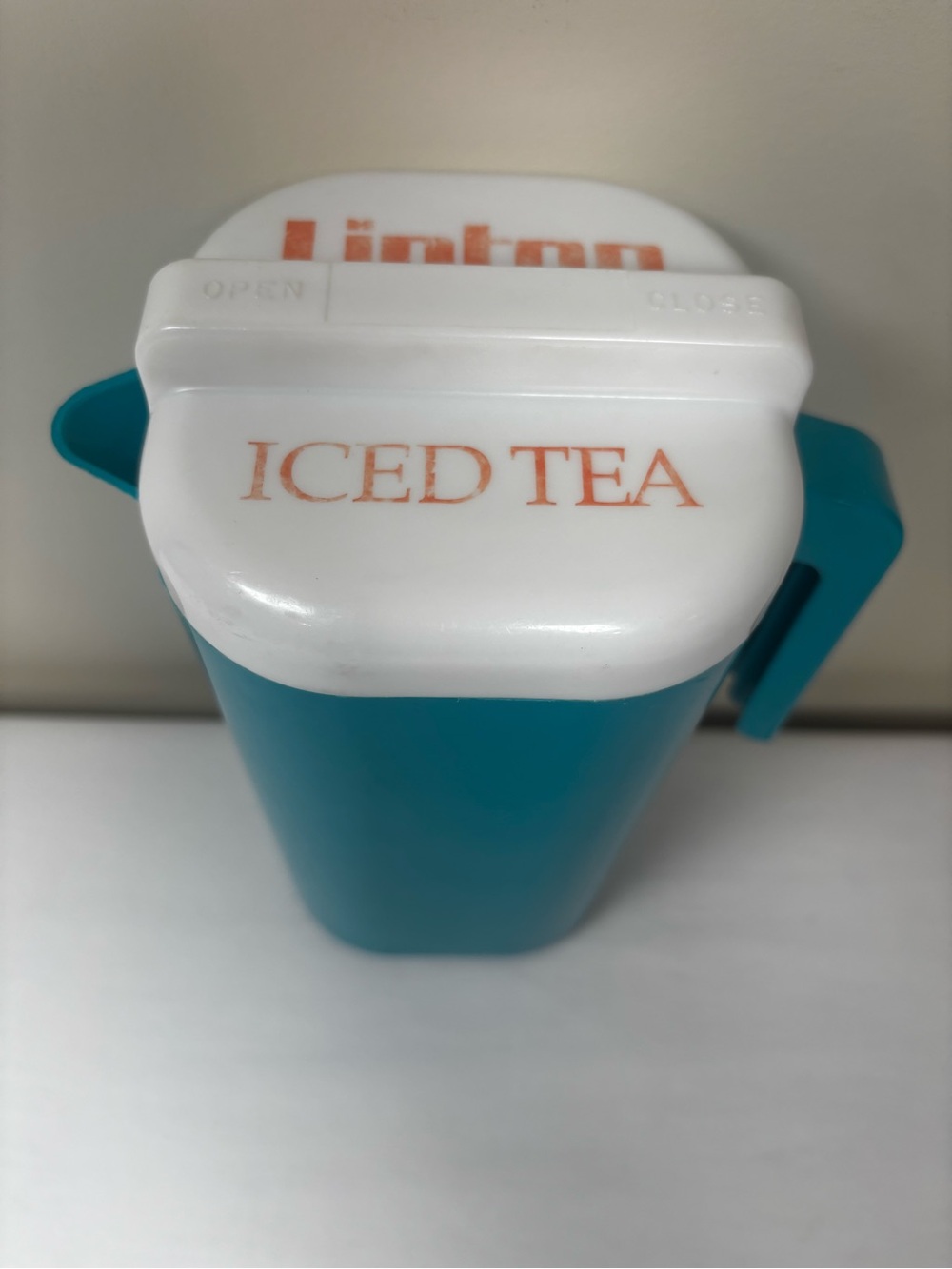 Vintage 1970s Lipton Iced Tea Aqua Pitcher Retro Advertising Cottage Farmhouse